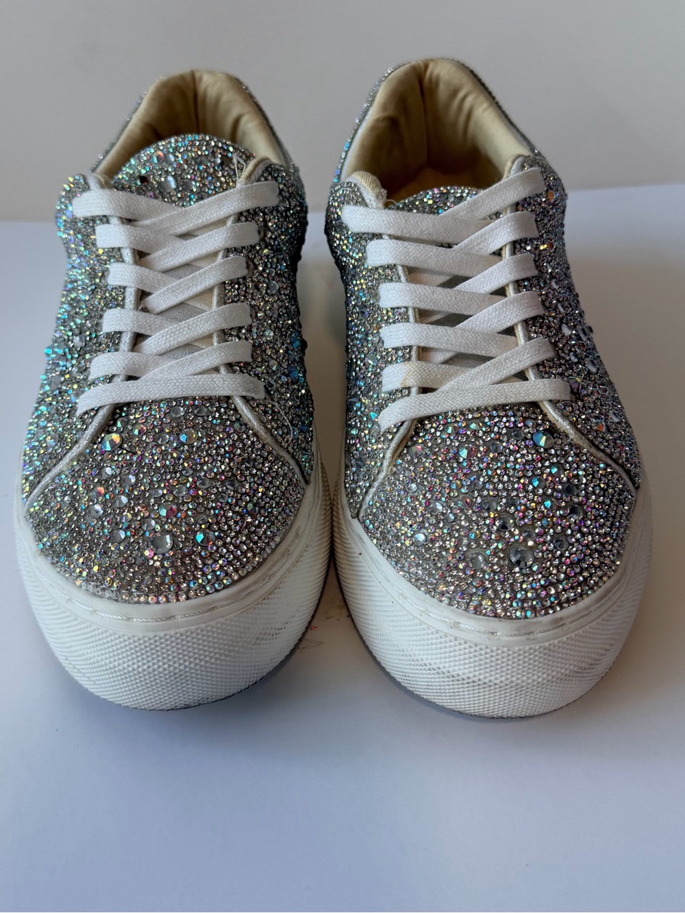 Betsey Johnson Silver Crystal Embellished Platform Sneakers